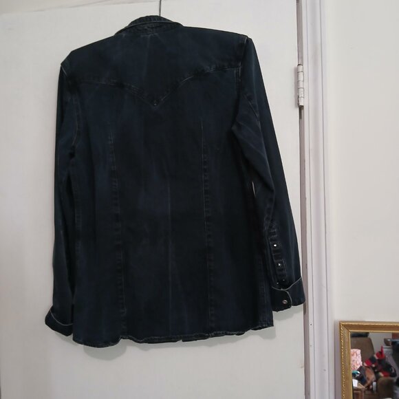 Divided H&M Black Denim Black Snap Fitted Western Shirt/Chore-Jacket Sz M - Picture 12 of 14